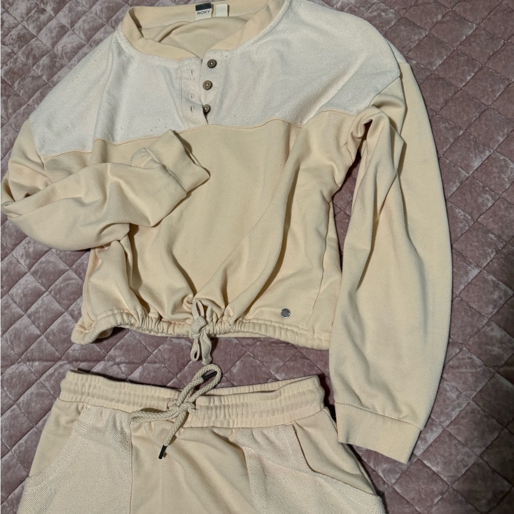 Cream Long Sleeve Henley Top and Jogger Set
